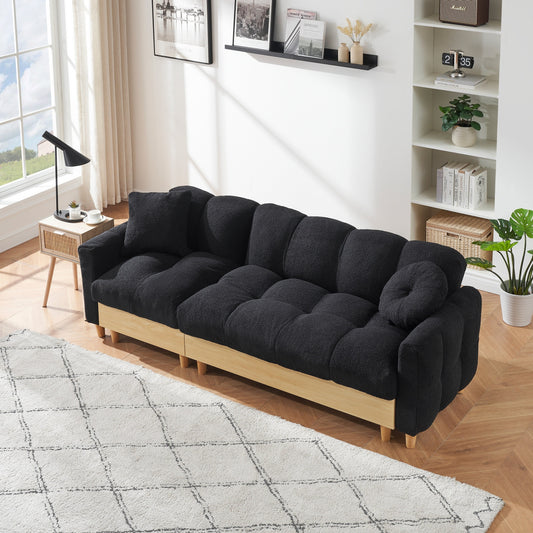 Black Teddy Upholstered 3-seater Sofa Bed with Storage and Drawer