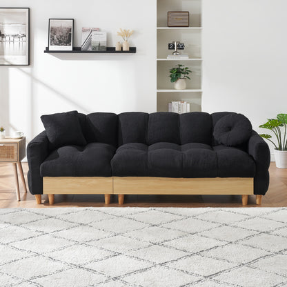 Black Teddy Upholstered 3-seater Sofa Bed with Storage and Drawer