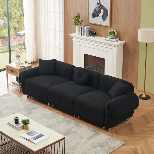 Black Teddy Velvet 3-seater Sofa with Pillows