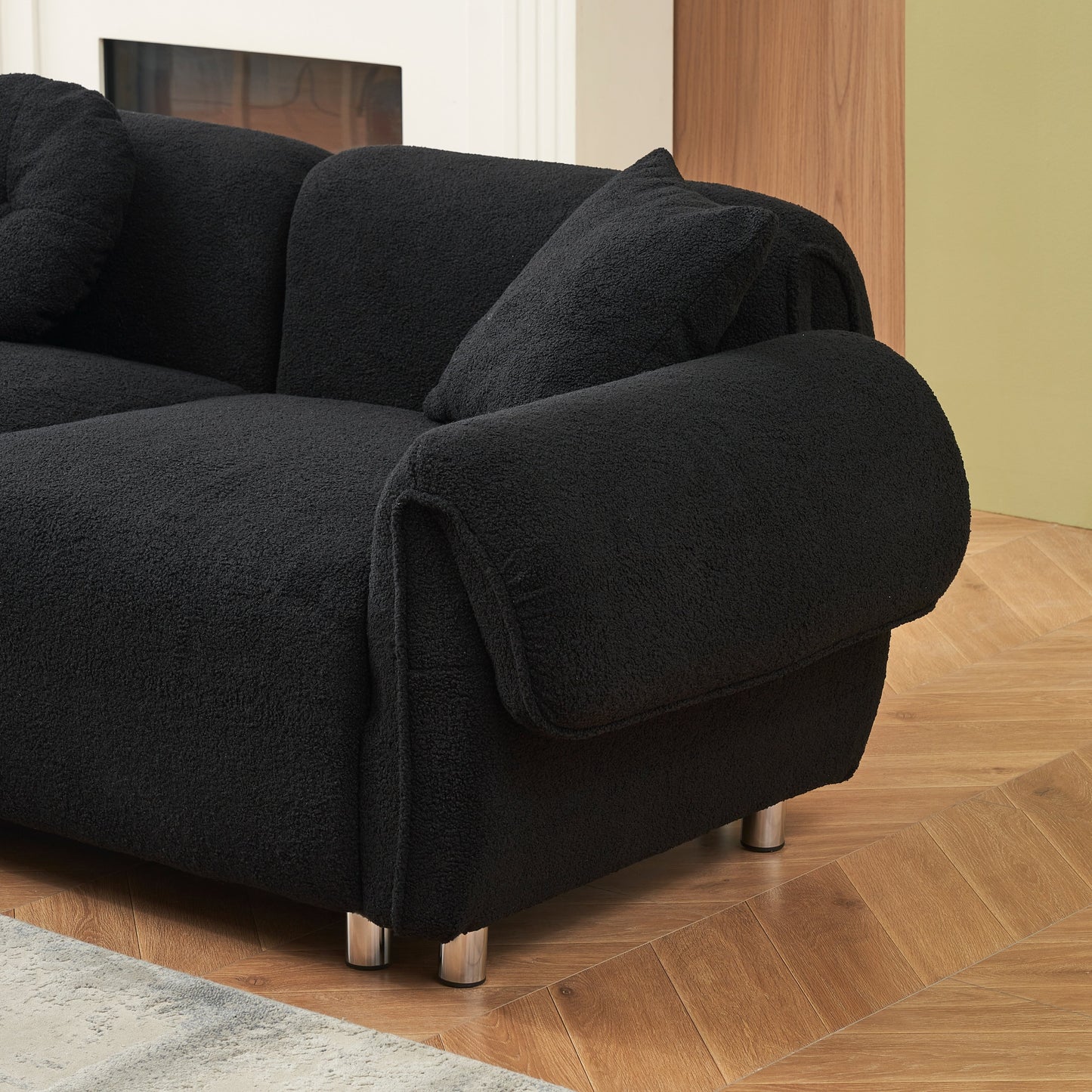 Black Teddy Velvet 3-seater Sofa with Pillows