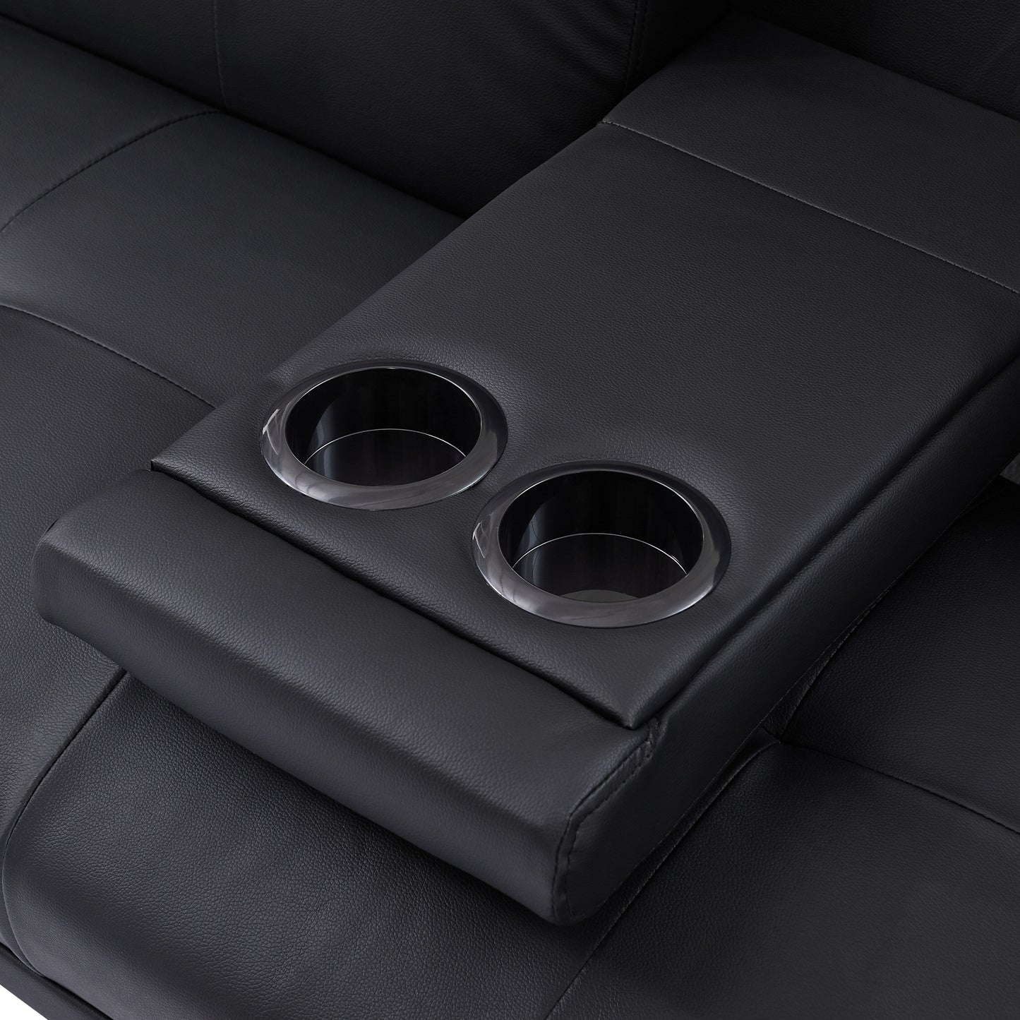 Black Upholstered 66 Loveseat Sofa Bed with 2 Cup Holders and Stainless Legs for Living Room