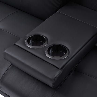 Black Upholstered 66 Loveseat Sofa Bed with 2 Cup Holders and Stainless Legs for Living Room