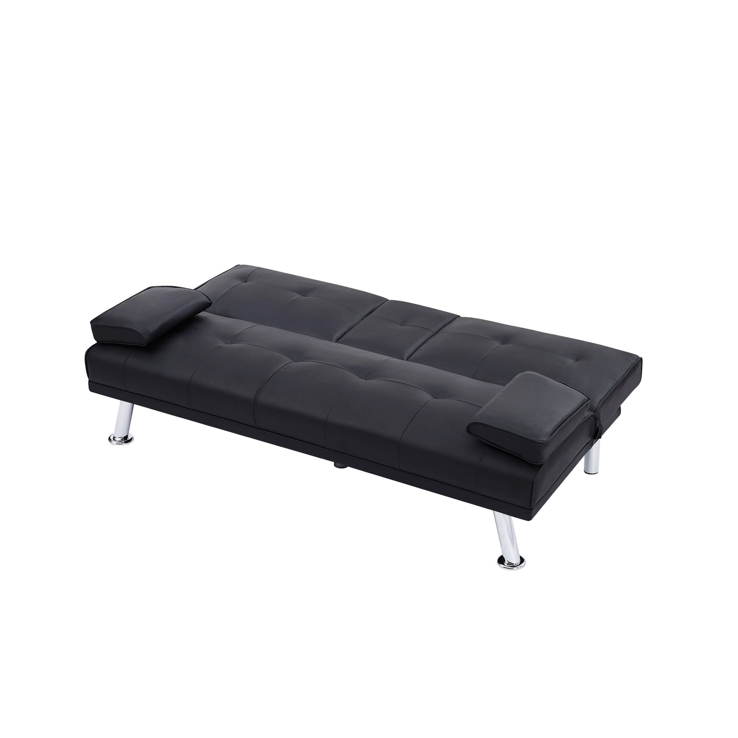 Black Upholstered 66 Loveseat Sofa Bed with 2 Cup Holders and Stainless Legs for Living Room