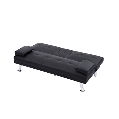 Black Upholstered 66 Loveseat Sofa Bed with 2 Cup Holders and Stainless Legs for Living Room
