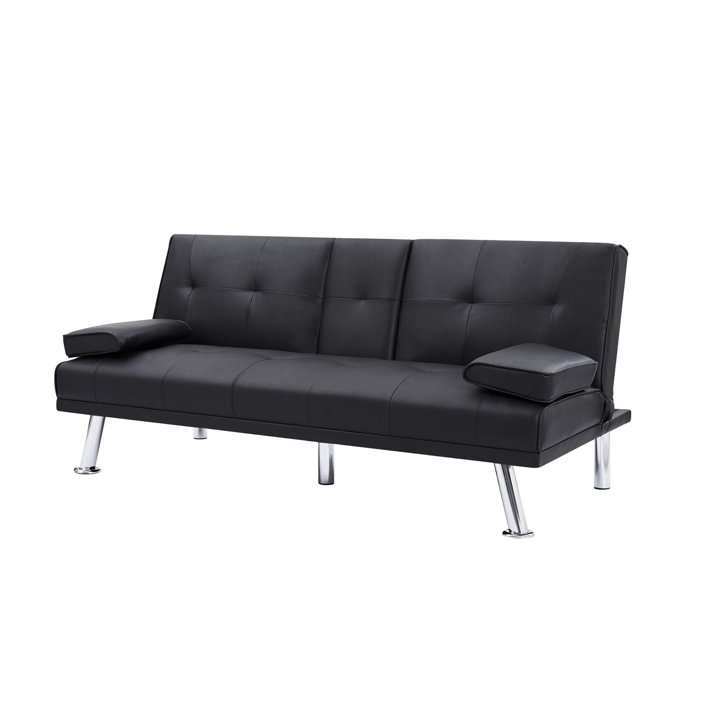 Black Upholstered 66 Loveseat Sofa Bed with 2 Cup Holders and Stainless Legs for Living Room