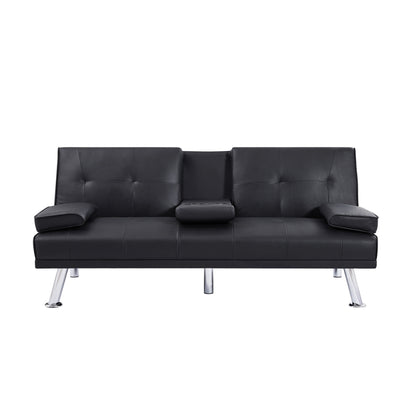 Black Upholstered 66 Loveseat Sofa Bed with 2 Cup Holders and Stainless Legs for Living Room