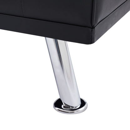 Black Upholstered 66 Loveseat Sofa Bed with 2 Cup Holders and Stainless Legs for Living Room