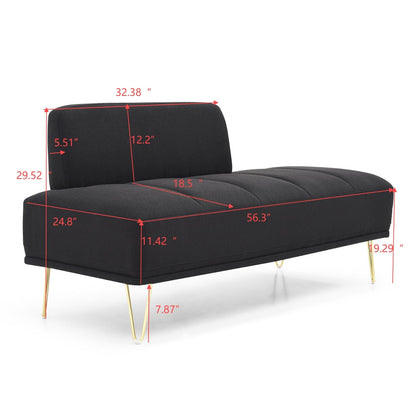 Black Upholstered Loveseat Bench with Gold Legs