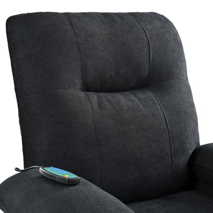 Black Upholstered Manual Recliner with Massage, Lumbar Heating, Pillow Top Arms, Side Pockets
