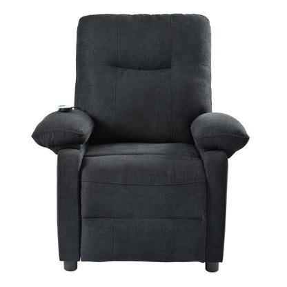 Black Upholstered Manual Recliner with Massage, Lumbar Heating, Pillow Top Arms, Side Pockets