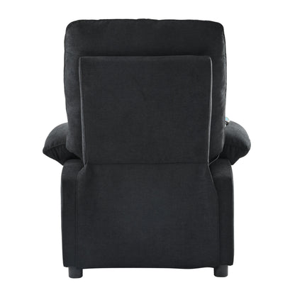 Black Upholstered Manual Recliner with Massage, Lumbar Heating, Pillow Top Arms, Side Pockets