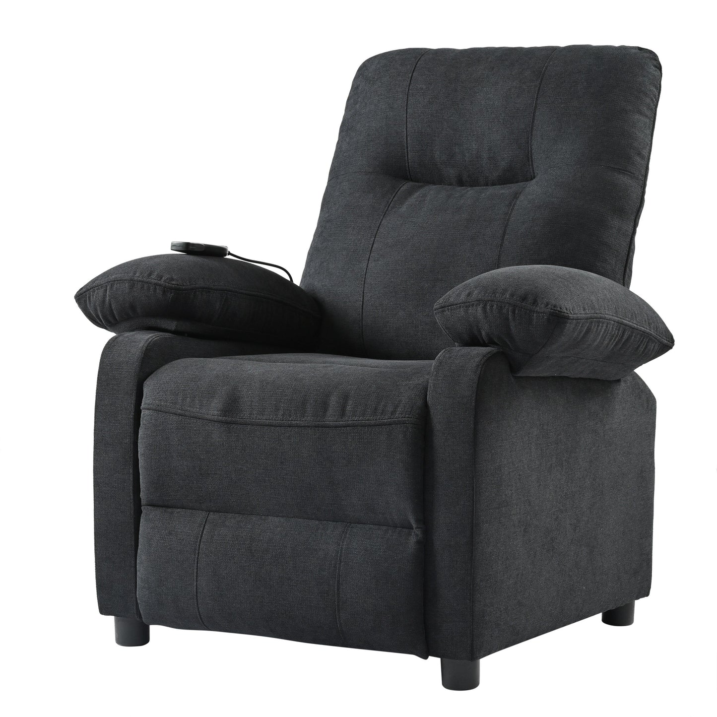 Black Upholstered Manual Recliner with Massage, Lumbar Heating, Pillow Top Arms, Side Pockets