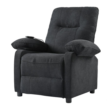 Black Upholstered Manual Recliner with Massage, Lumbar Heating, Pillow Top Arms, Side Pockets