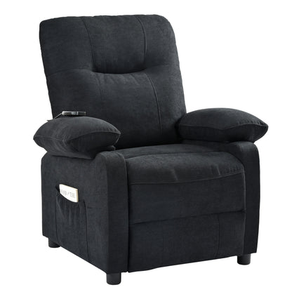 Black Upholstered Manual Recliner with Massage, Lumbar Heating, Pillow Top Arms, Side Pockets