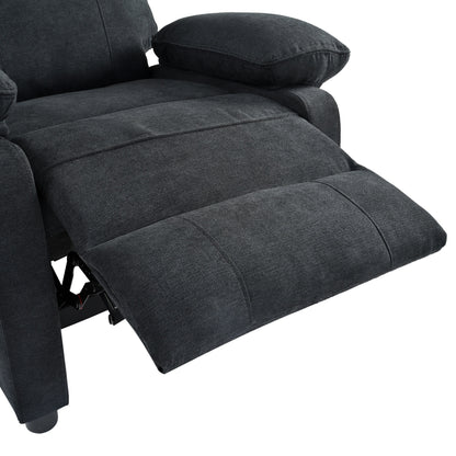 Black Upholstered Manual Recliner with Massage, Lumbar Heating, Pillow Top Arms, Side Pockets