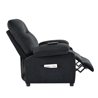 Black Upholstered Manual Recliner with Massage, Lumbar Heating, Pillow Top Arms, Side Pockets