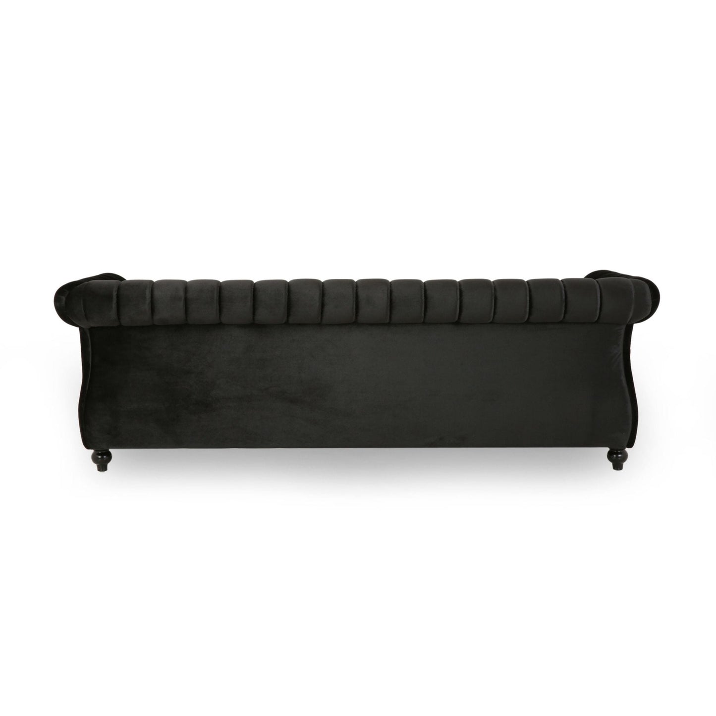 Black Velvet 3-seater Rolled Arms Sofa with Button Tufting