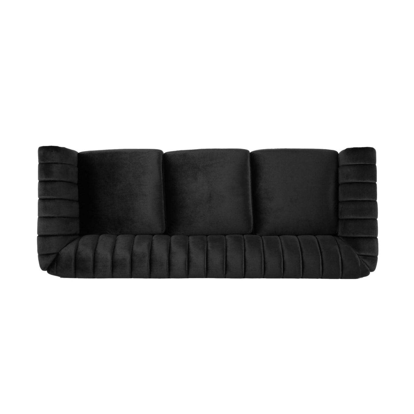 Black Velvet 3-seater Rolled Arms Sofa with Button Tufting