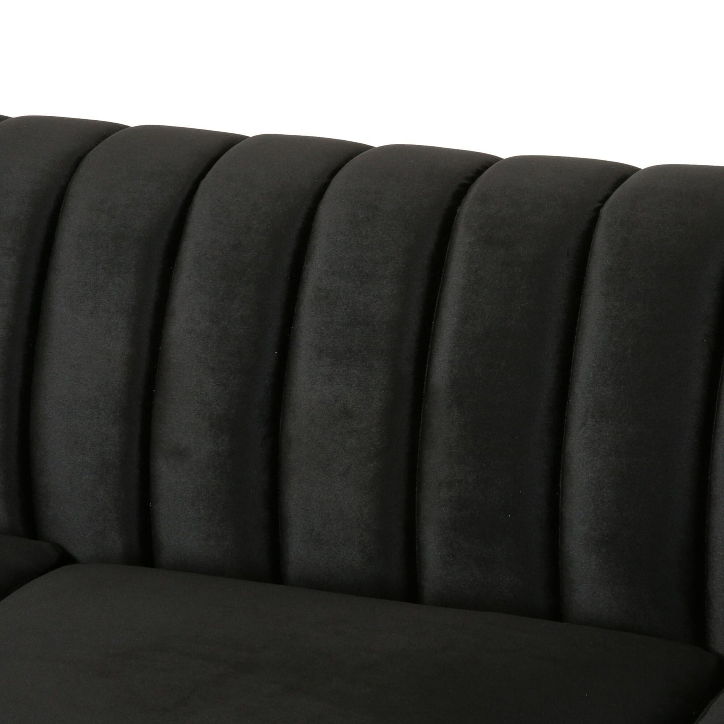 Black Velvet 3-seater Rolled Arms Sofa with Button Tufting