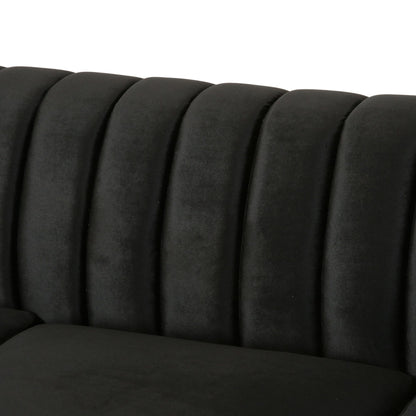 Black Velvet 3-seater Rolled Arms Sofa with Button Tufting