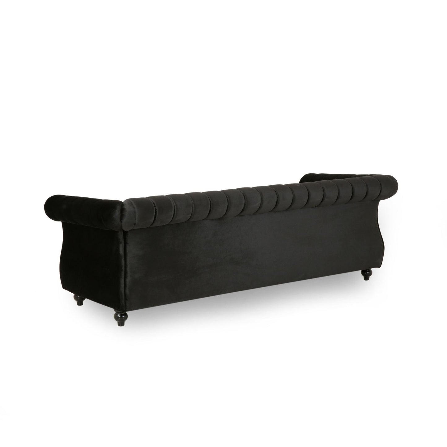 Black Velvet 3-seater Rolled Arms Sofa with Button Tufting