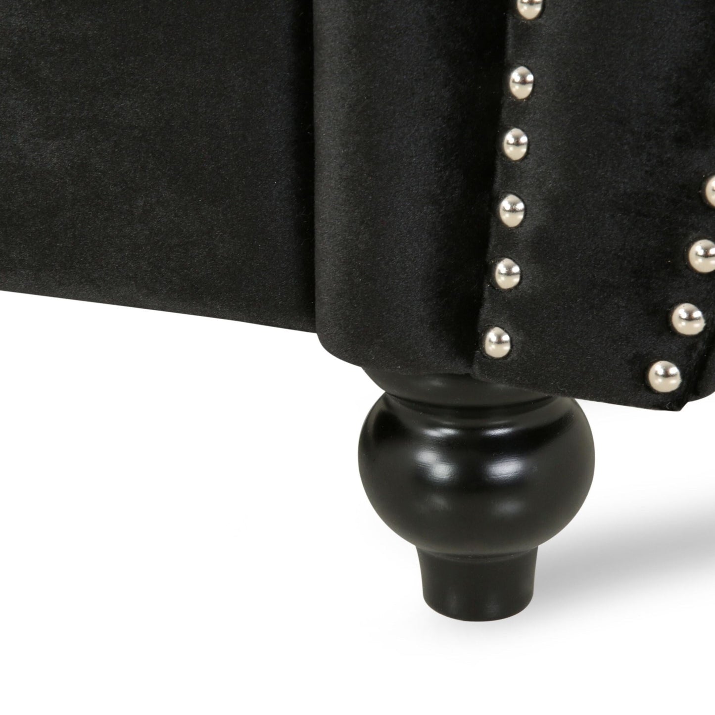 Black Velvet 3-seater Rolled Arms Sofa with Button Tufting