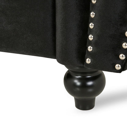 Black Velvet 3-seater Rolled Arms Sofa with Button Tufting