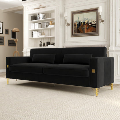 Black Velvet 3-seater Sofa with Gold Accents