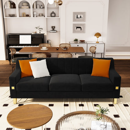 Black Velvet 3-seater Sofa with Gold Accents