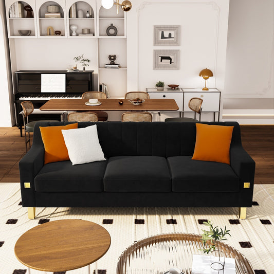 Black Velvet 3-seater Sofa with Gold Accents
