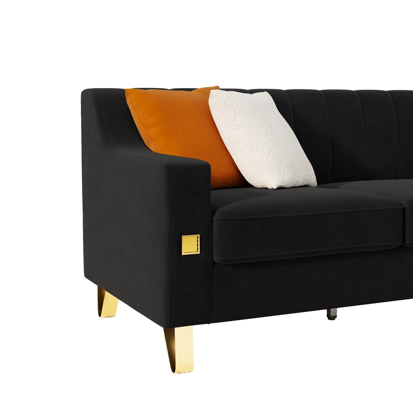 Black Velvet 3-seater Sofa with Gold Accents