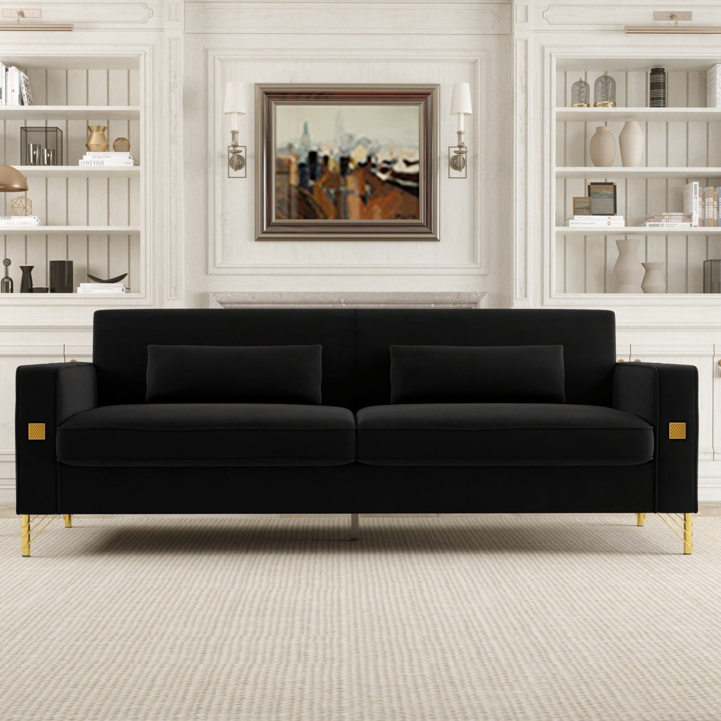 Black Velvet 3-seater Sofa with Gold Accents