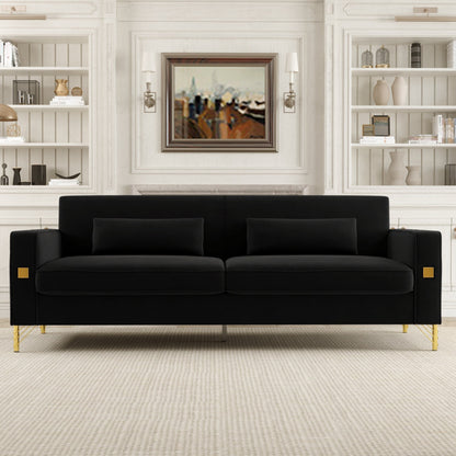 Black Velvet 3-seater Sofa with Gold Accents