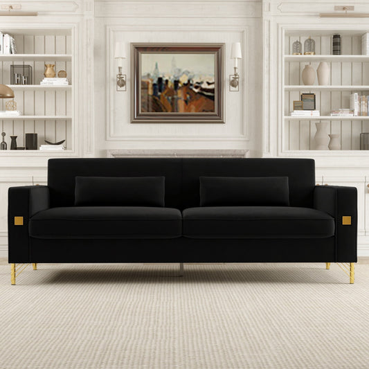Black Velvet 3-seater Sofa with Gold Accents