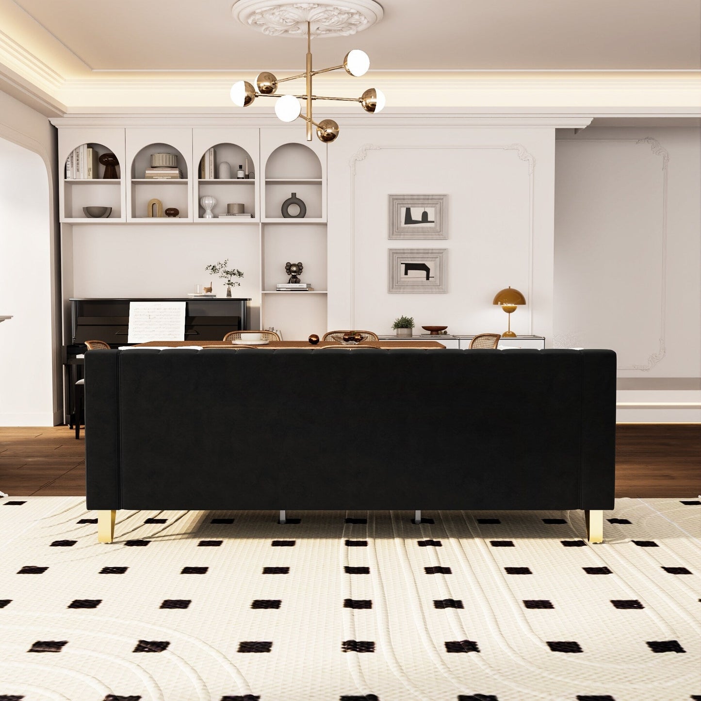Black Velvet 3-seater Sofa with Gold Accents