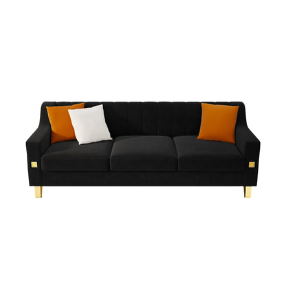 Black Velvet 3-seater Sofa with Gold Accents