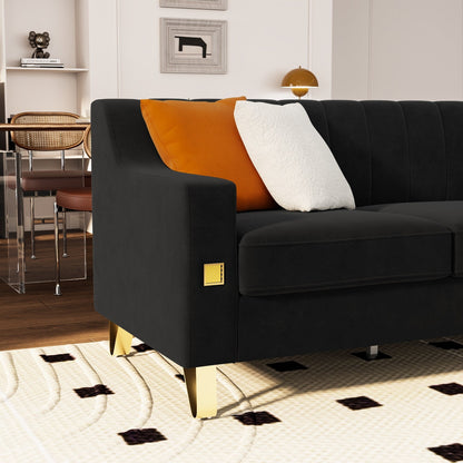 Black Velvet 3-seater Sofa with Gold Accents