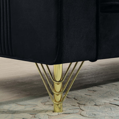 Black Velvet 3-seater Sofa with Gold Finish Metal Leg