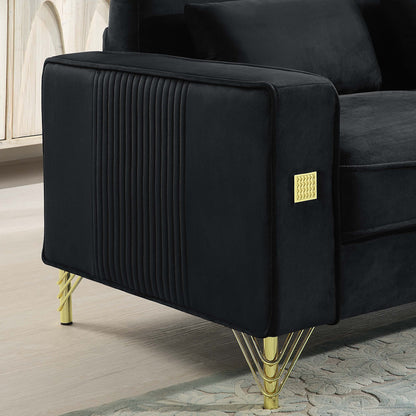 Black Velvet 3-seater Sofa with Gold Finish Metal Leg