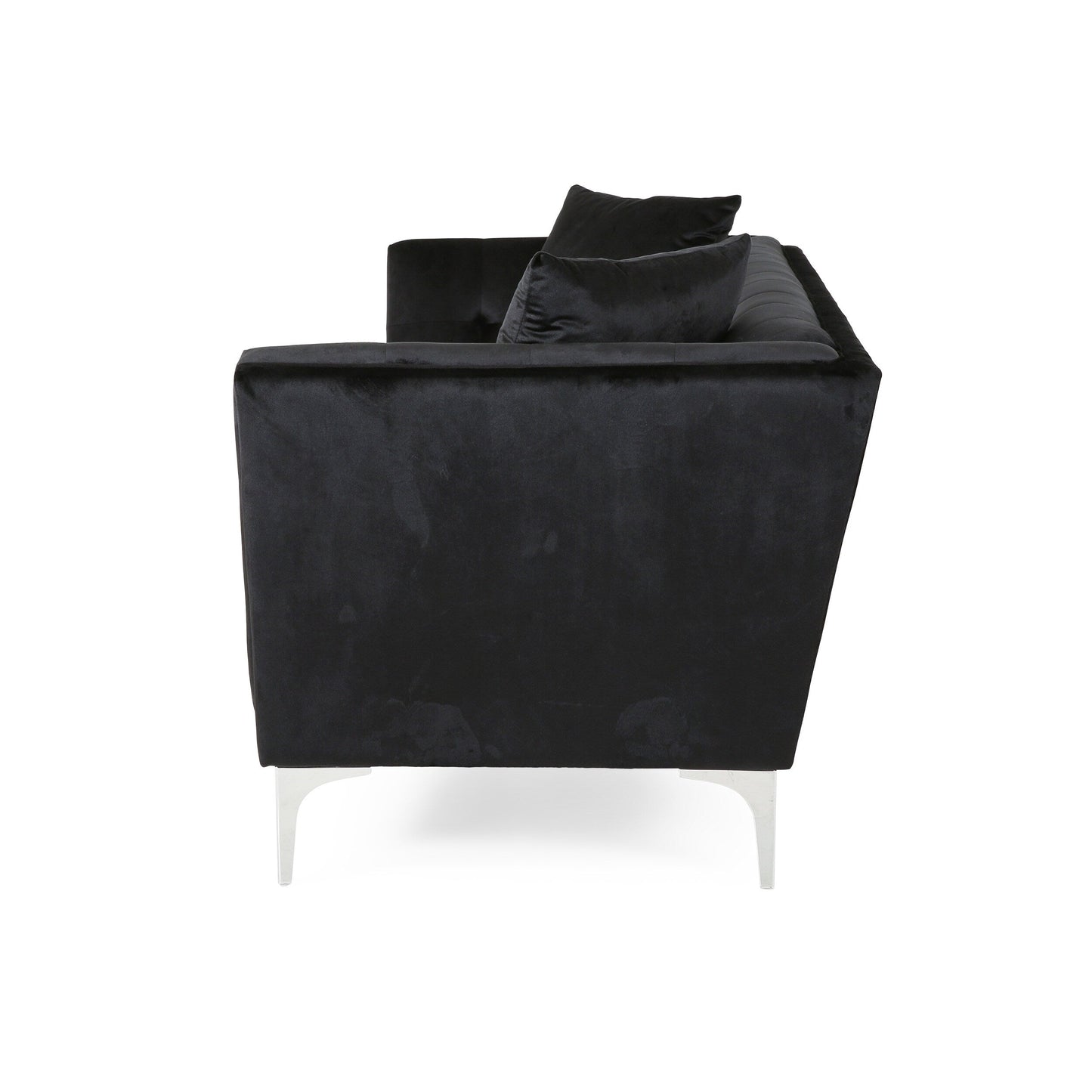 Black Velvet 3-seater Sofa with Pillows and Sturdy Frame