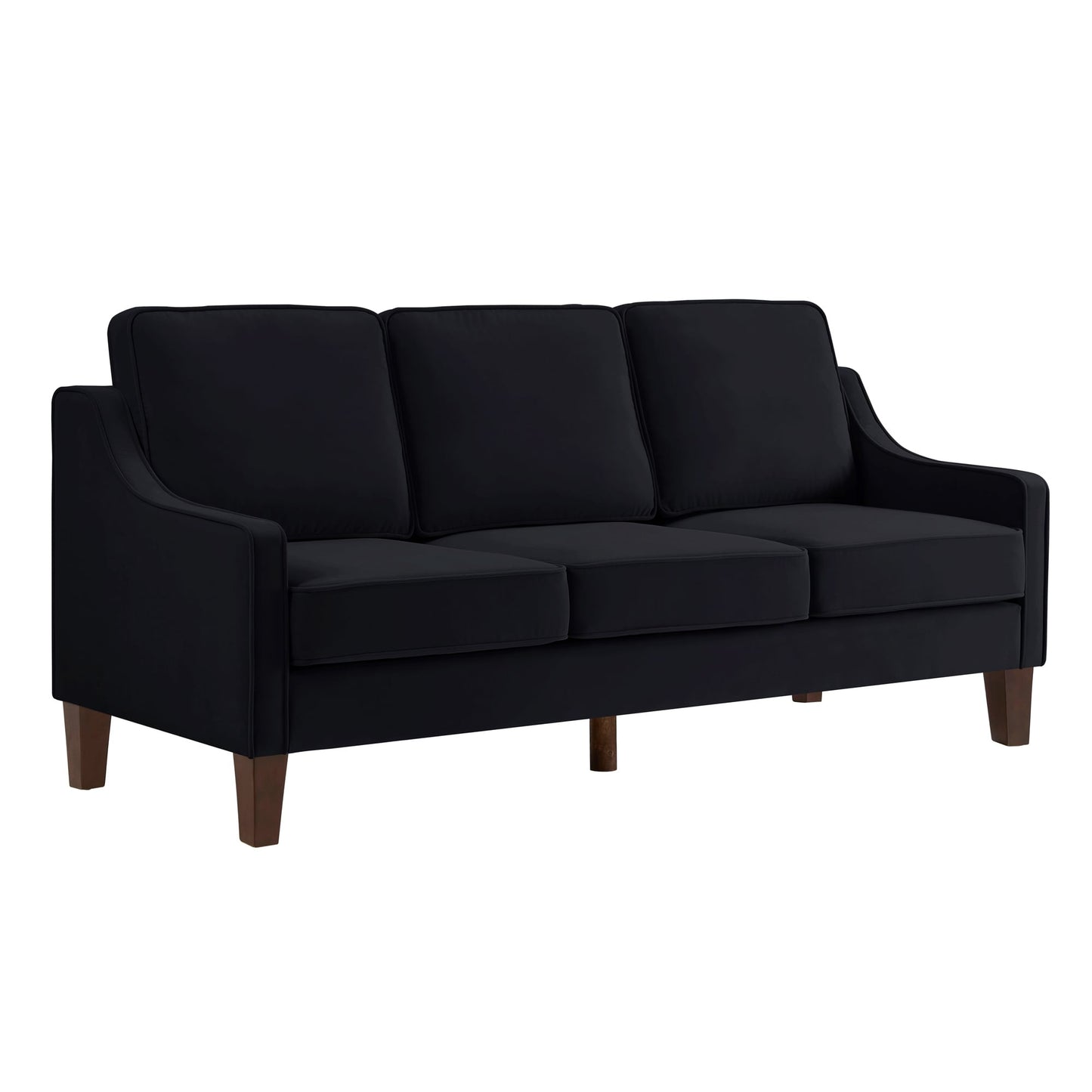 Black Velvet 3-seater Sofa with Scooped Armrest