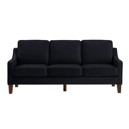 Black Velvet 3-seater Sofa with Scooped Armrest
