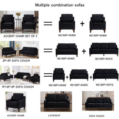 Black Velvet 3-seater Sofa with Scooped Armrest