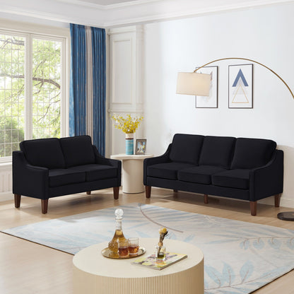 Black Velvet 3-seater Sofa with Scooped Armrest
