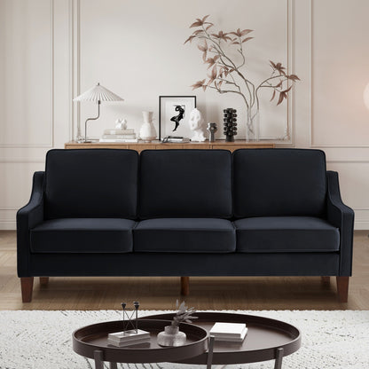 Black Velvet 3-seater Sofa with Scooped Armrest