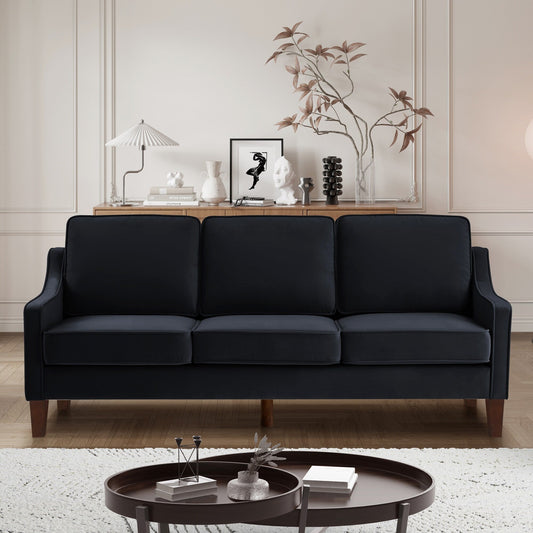 Black Velvet 3-seater Sofa with Scooped Armrest