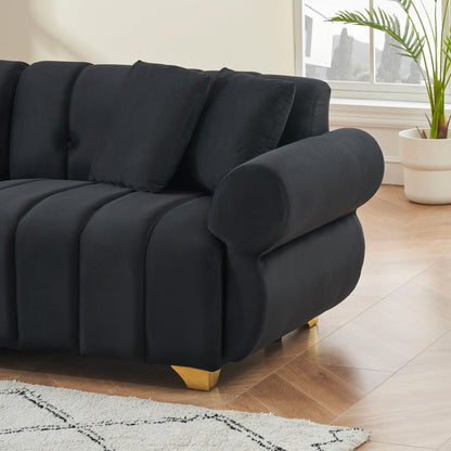 Black Velvet 3-seater Sofa with Spring-Wrapped Cushions