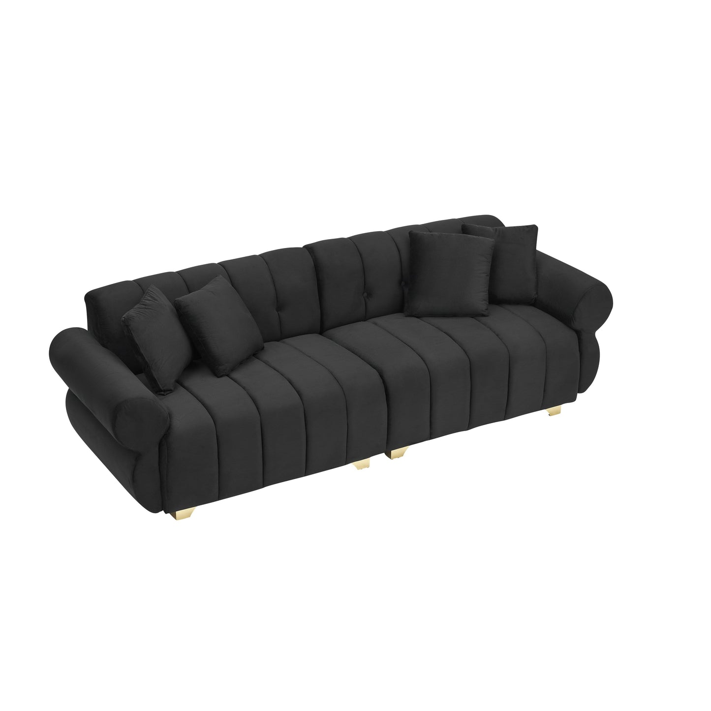 Black Velvet 3-seater Sofa with Spring-Wrapped Cushions