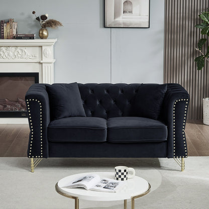 Black Velvet 3-seater Sofa with Tufted Couch