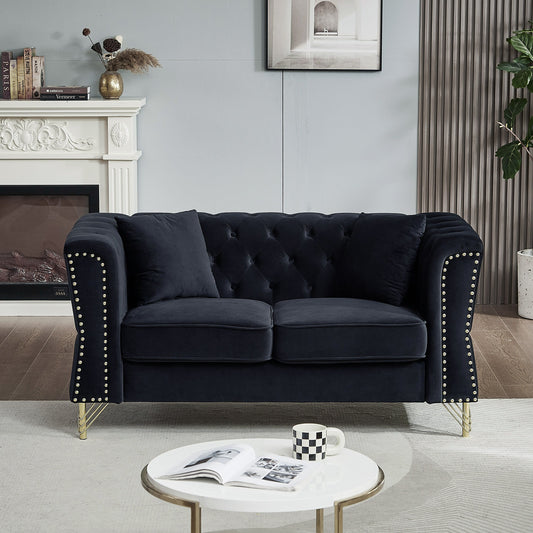 Black Velvet 3-seater Sofa with Tufted Couch